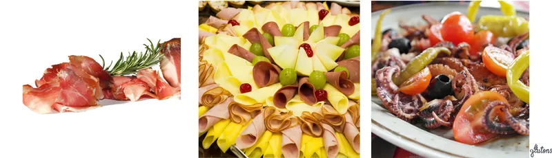 Entrées Croates : charcuterie, fromage et salade de poulpe